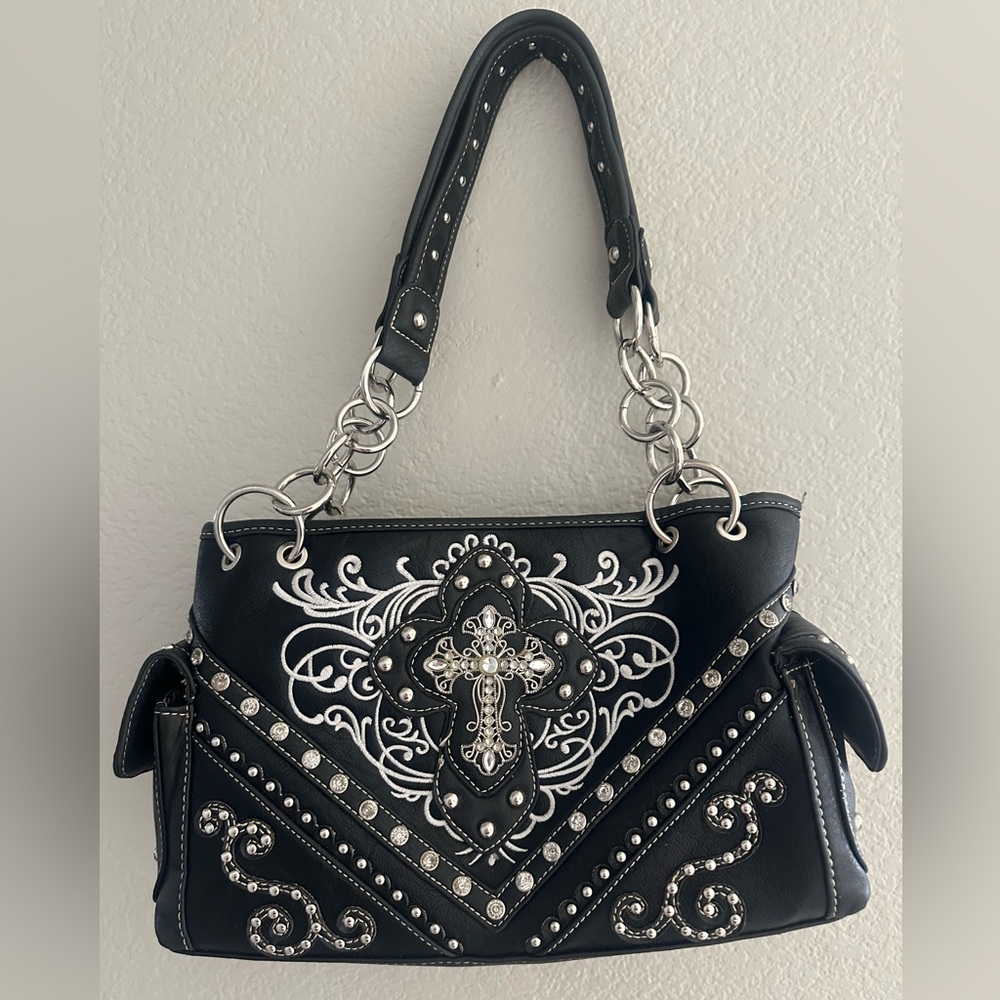 Black Embellished Boutique Handbag like new